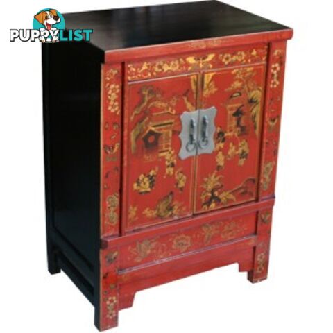 Red Painted Original Chinese Bedside Table