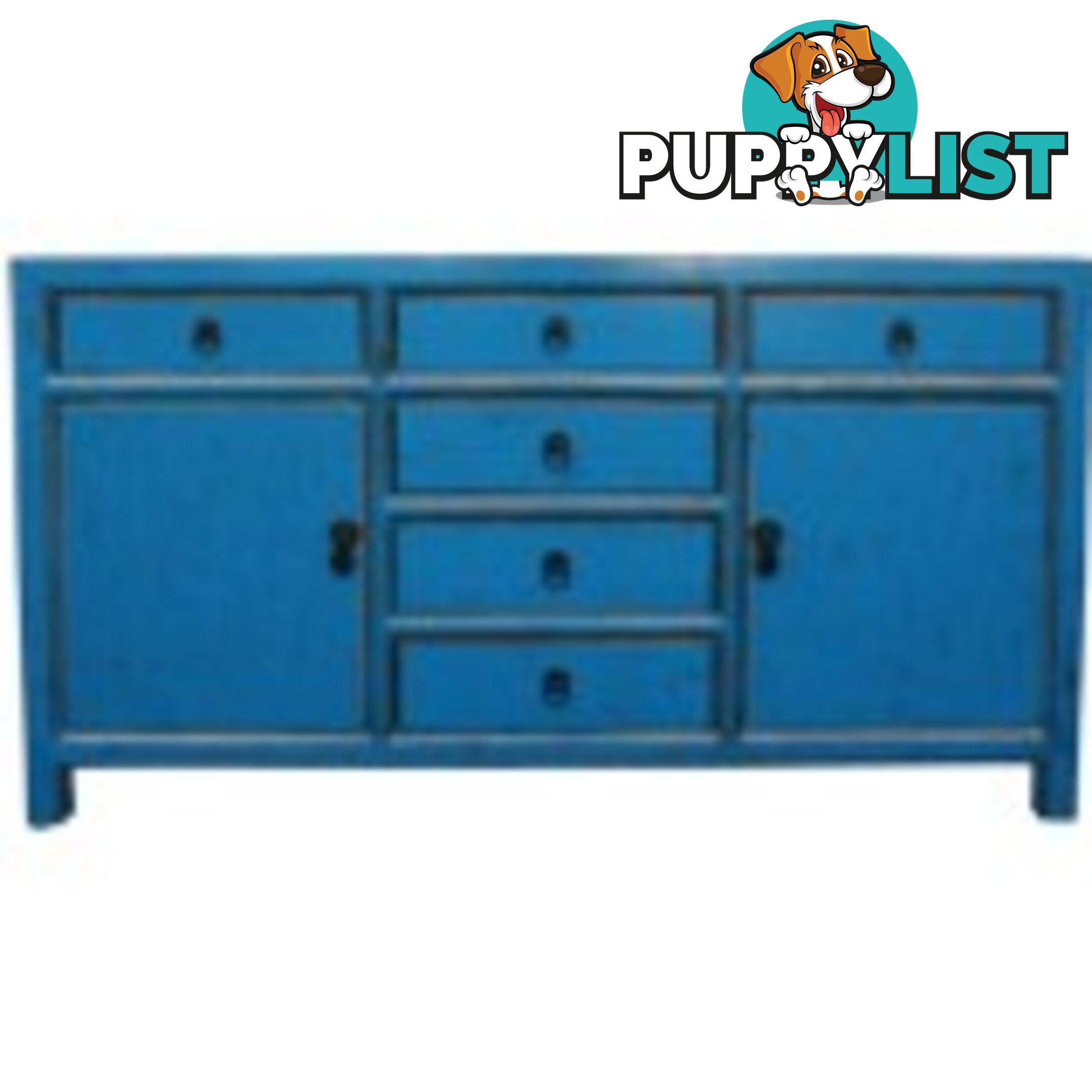 Blue Lacquered 6-Drawer Sideboard