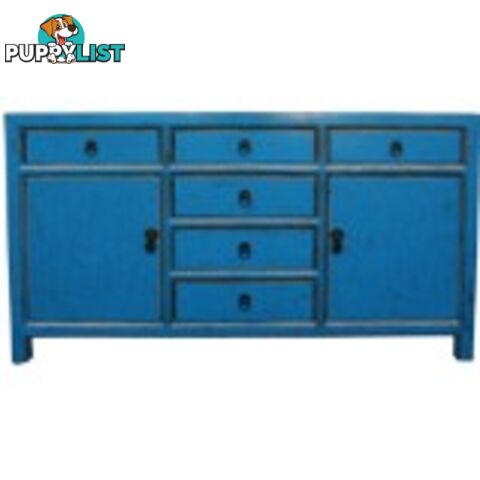 Blue Lacquered 6-Drawer Sideboard