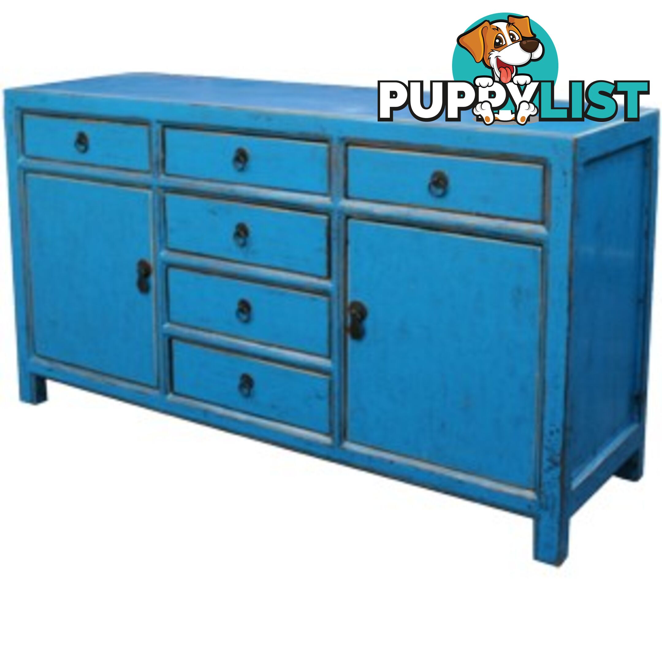 Blue Lacquered 6-Drawer Sideboard