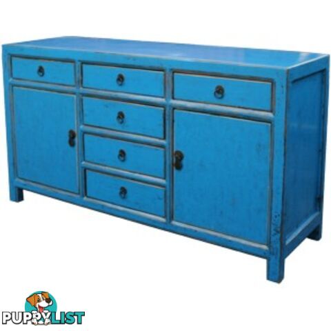 Blue Lacquered 6-Drawer Sideboard