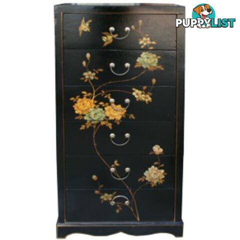 Black Painted Chinese Chest of Drawers - Tall Boy