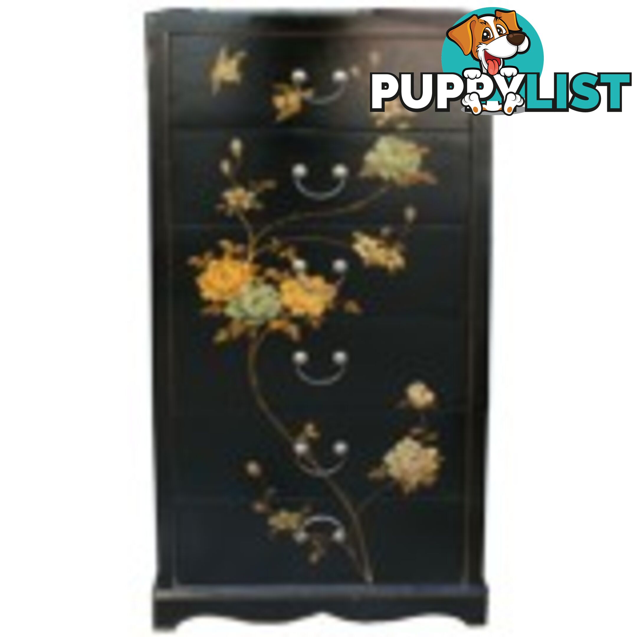 Black Painted Chinese Chest of Drawers - Tall Boy