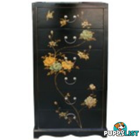 Black Painted Chinese Chest of Drawers - Tall Boy