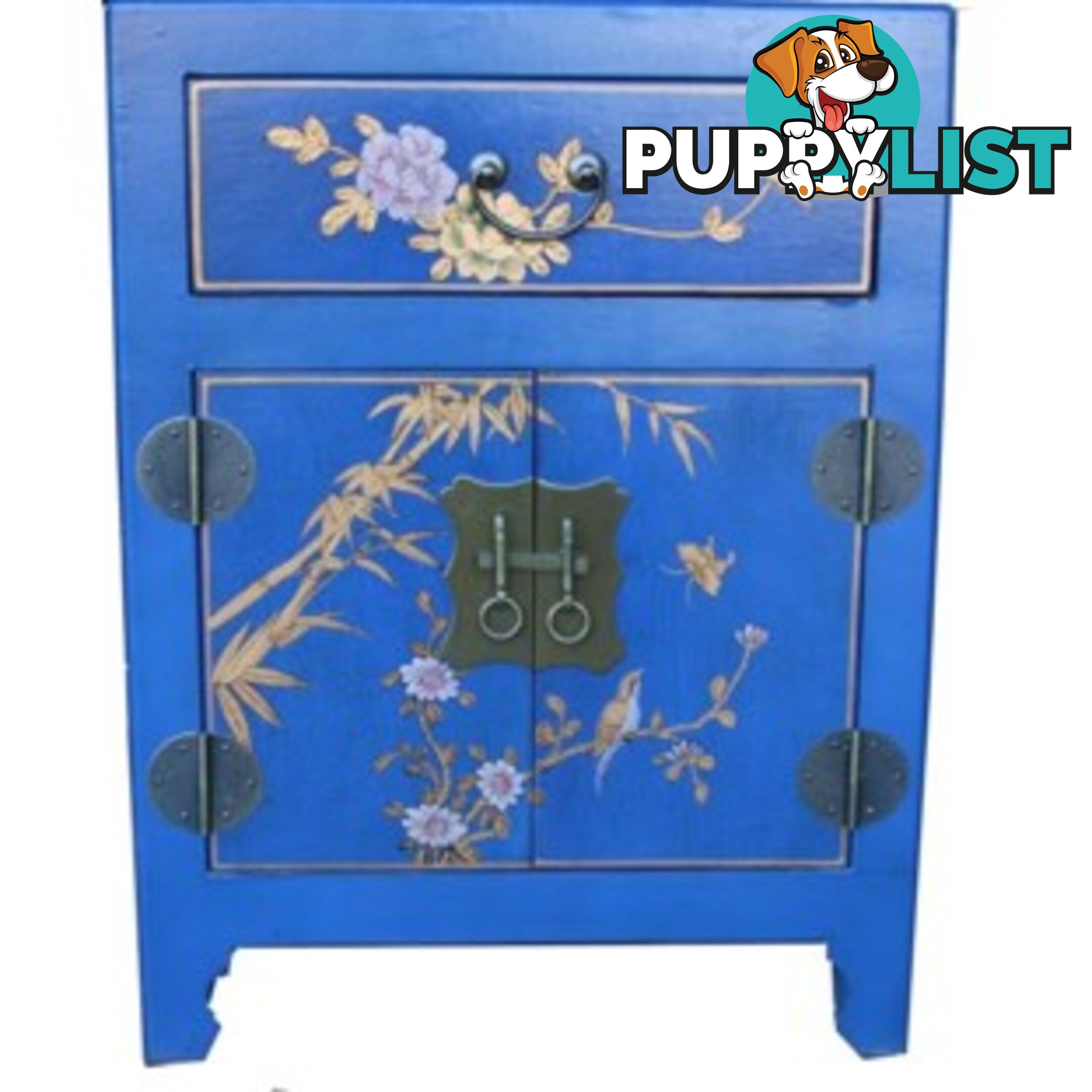 Hand Made Blue Painted Chinese Bedside Table