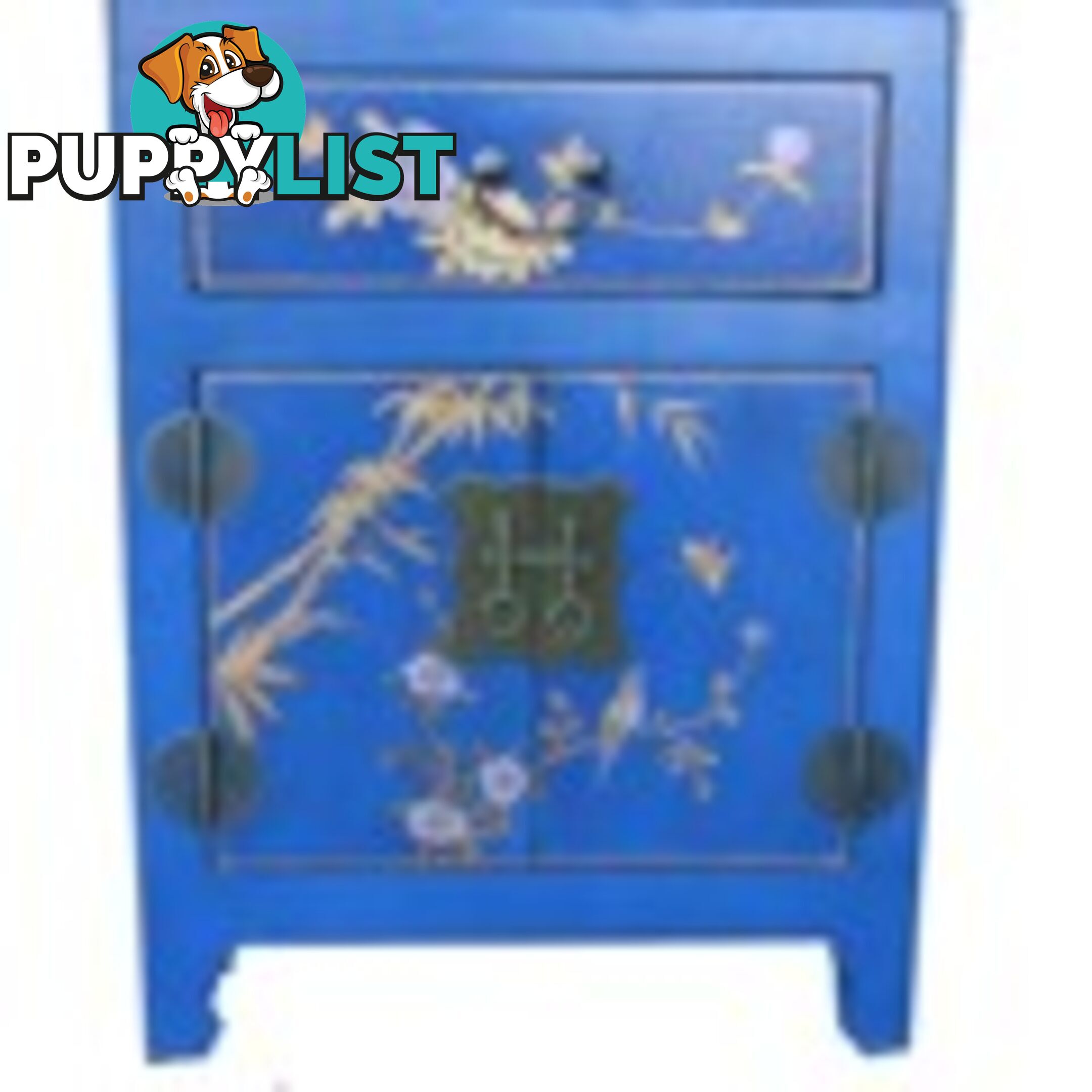 Hand Made Blue Painted Chinese Bedside Table