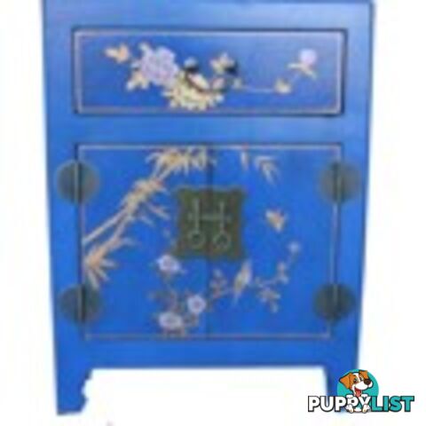 Hand Made Blue Painted Chinese Bedside Table