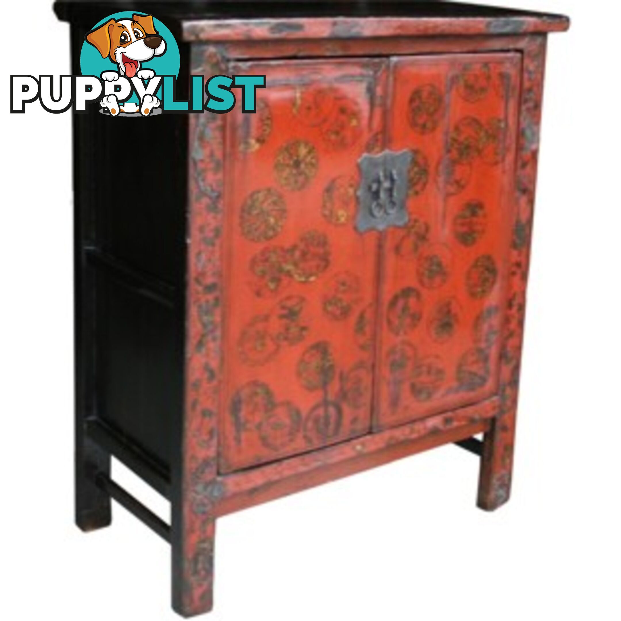 Original Gold Painted Red Chinese Cabinet