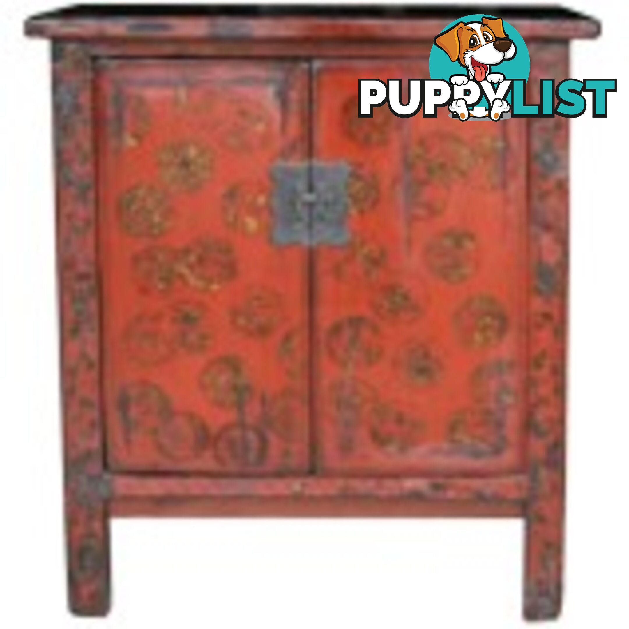 Original Gold Painted Red Chinese Cabinet