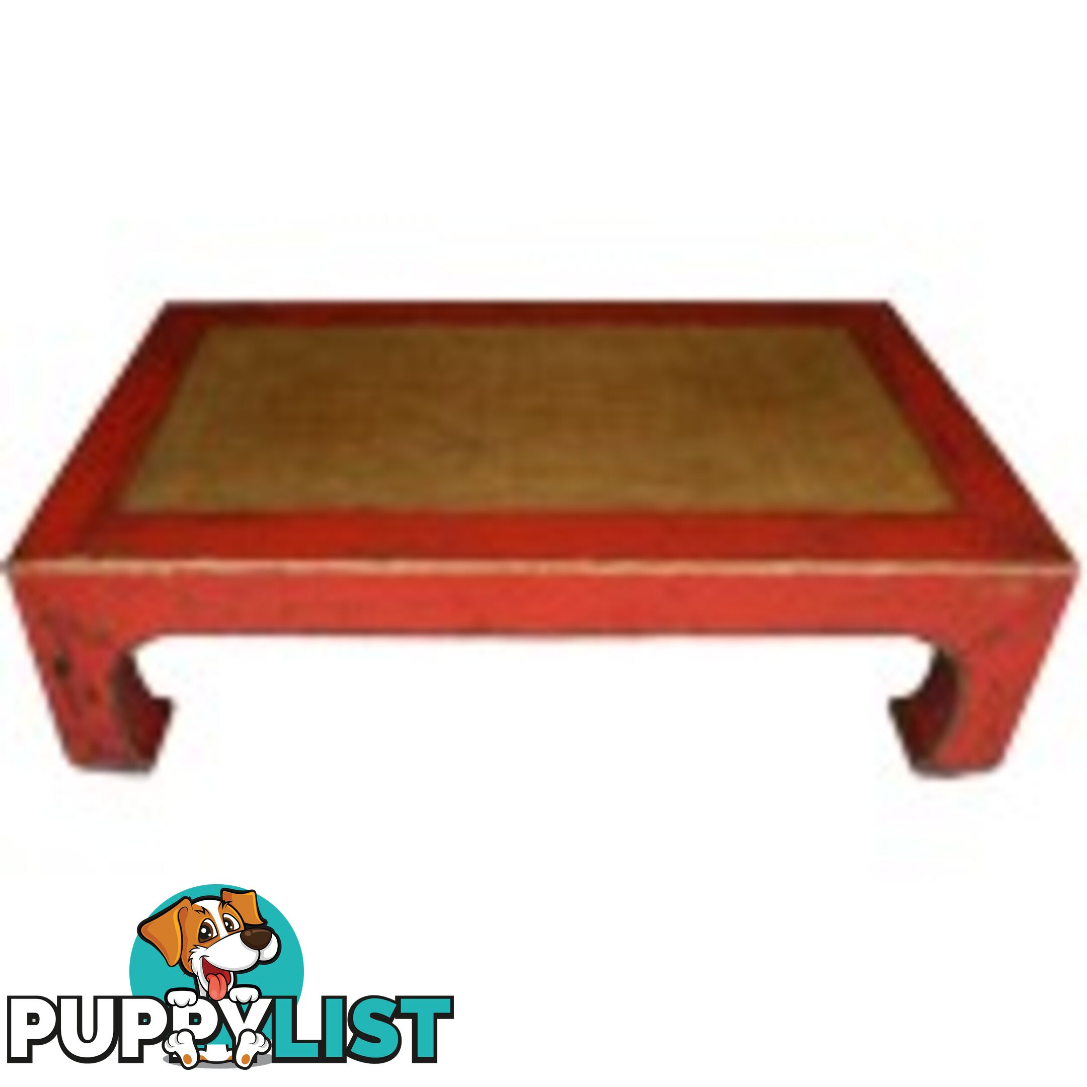 Red Rattan Inlay Rectangular Chinese Coffee Table