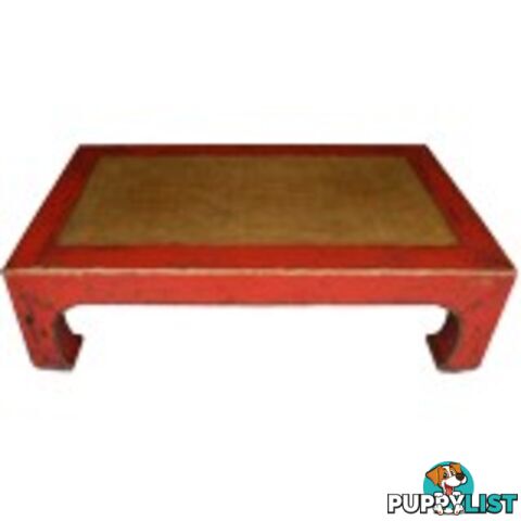 Red Rattan Inlay Rectangular Chinese Coffee Table