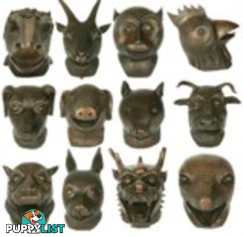 Set of 12 Chinese Zodiac Brass Animal Heads