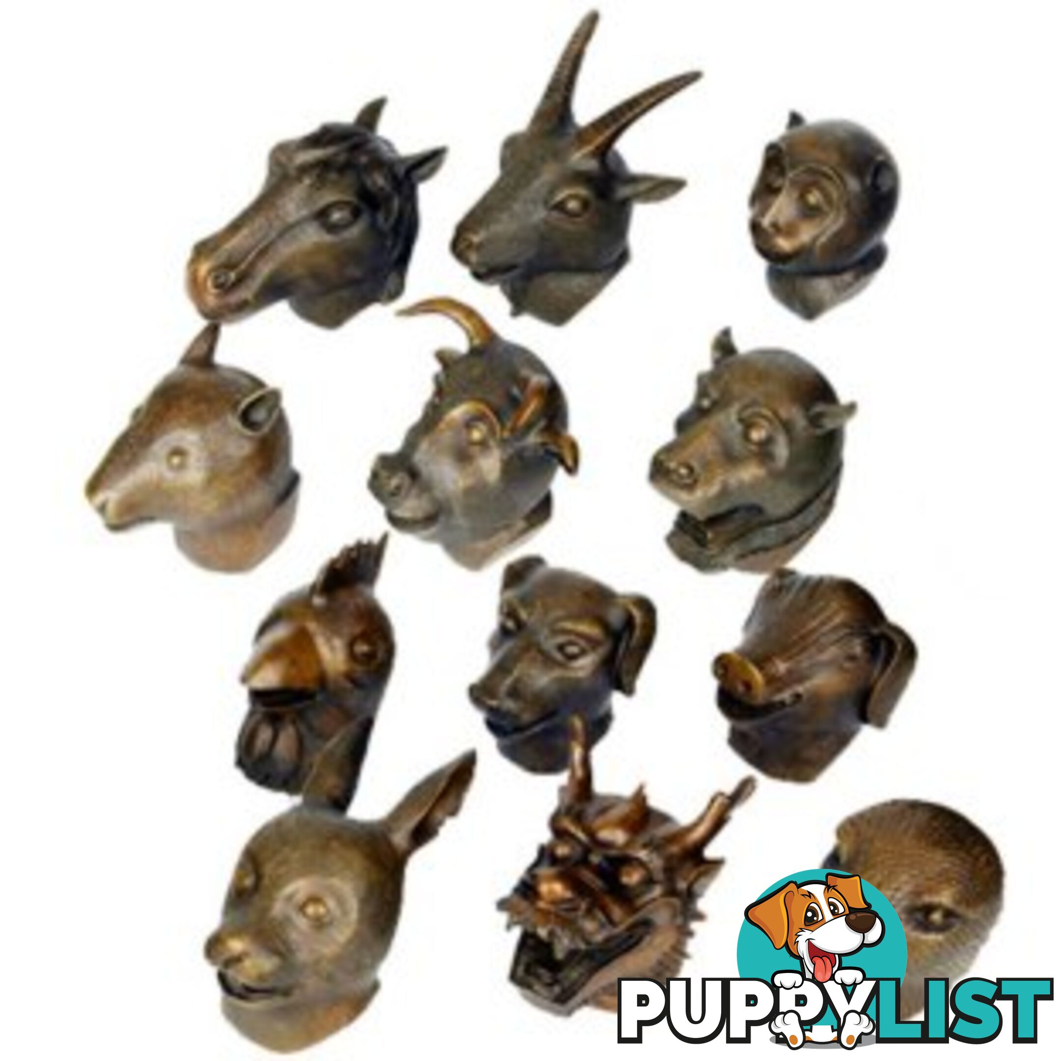 Set of 12 Chinese Zodiac Brass Animal Heads