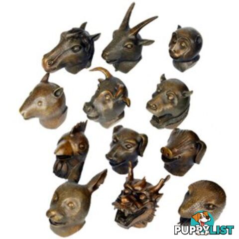 Set of 12 Chinese Zodiac Brass Animal Heads