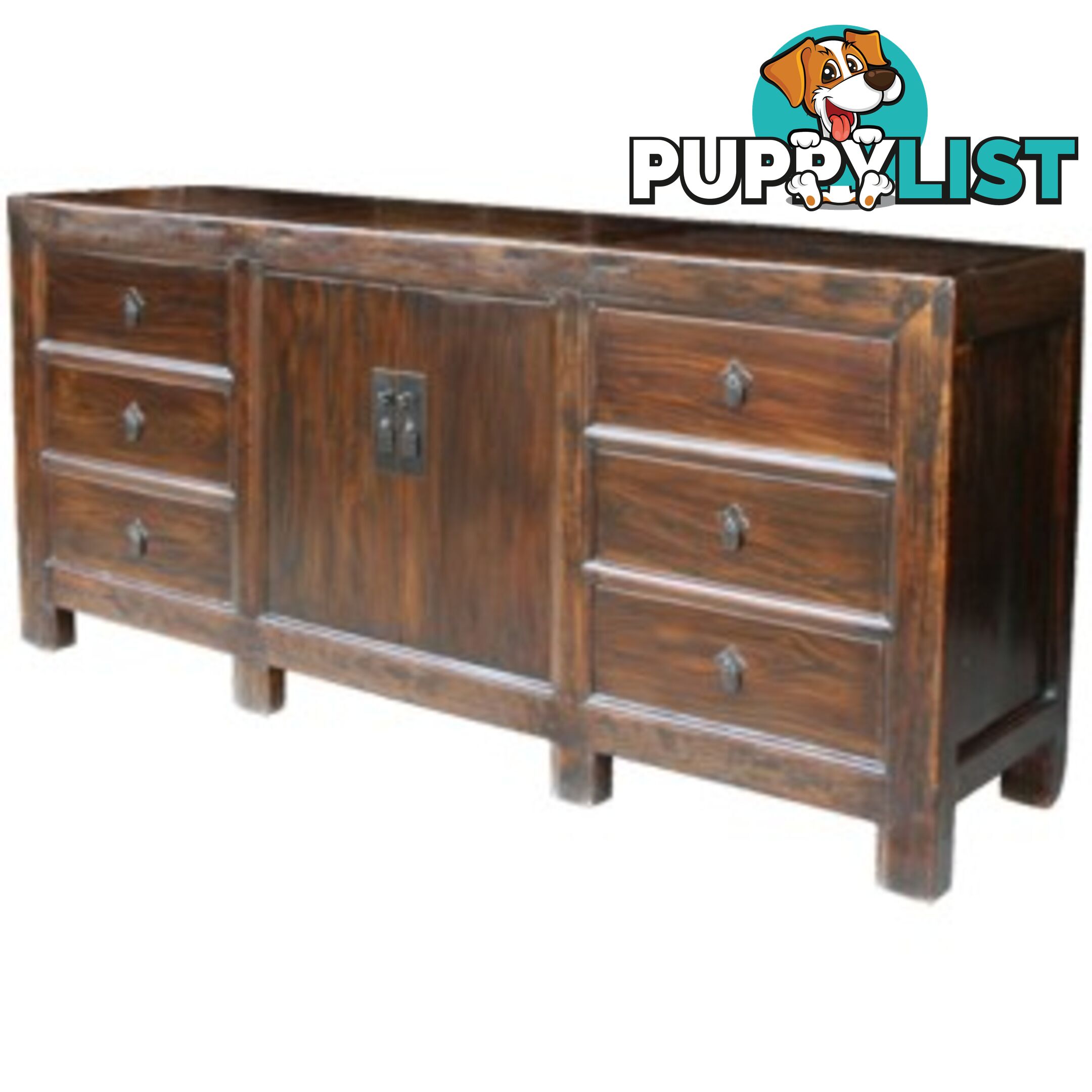 Large Natural Elm Chinese Buffet Sideboard