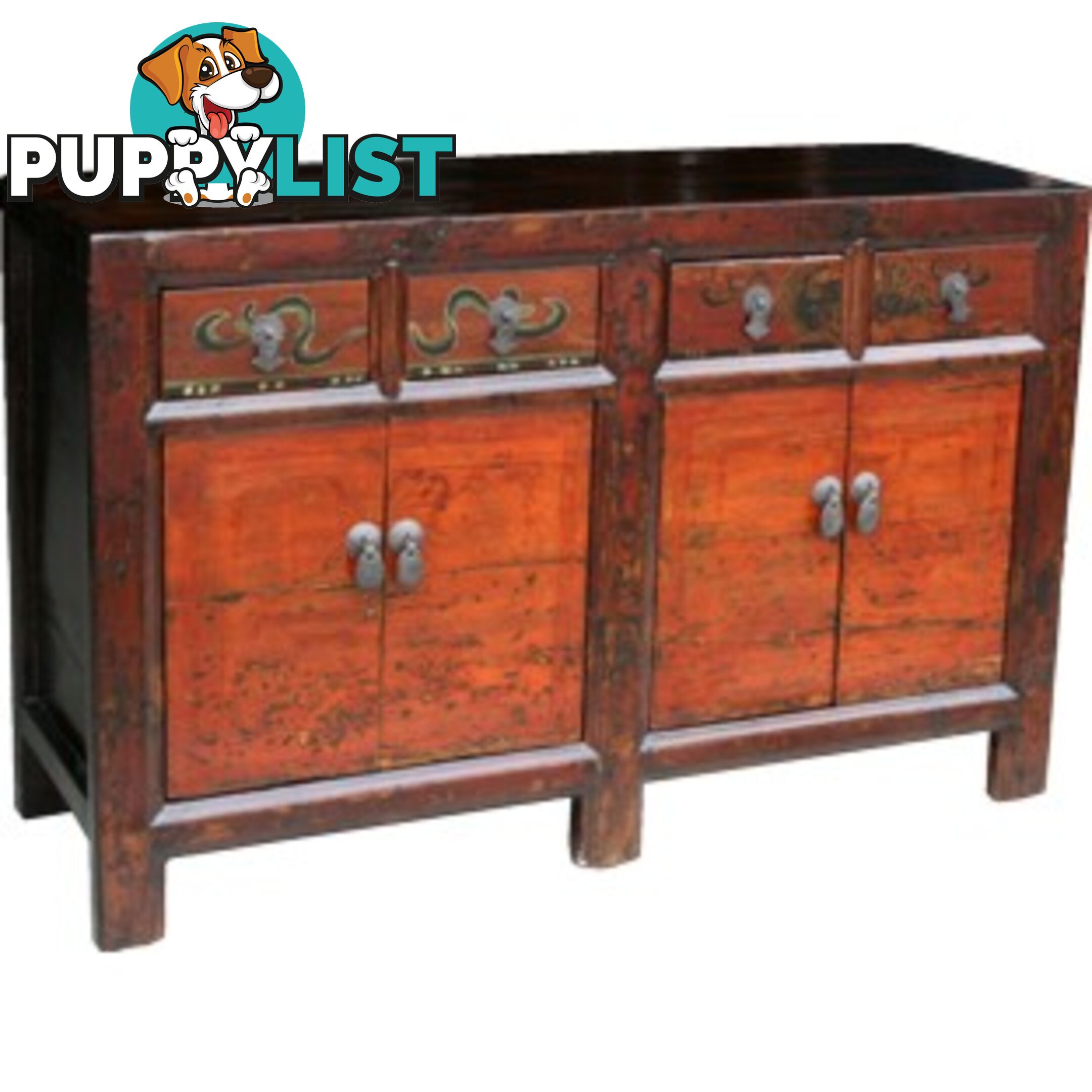 Asian Mongolian Painted Sideboard