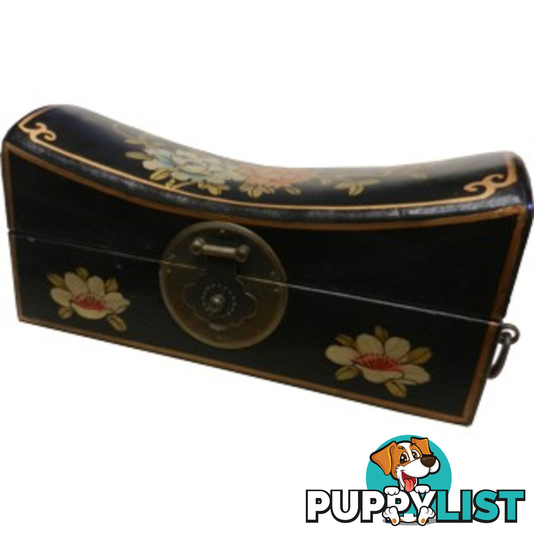 Large Black Hand Painted Flora Chinese Jewellery Box