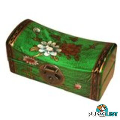 Green Hand Painted Flora Chinese Jewellery Box