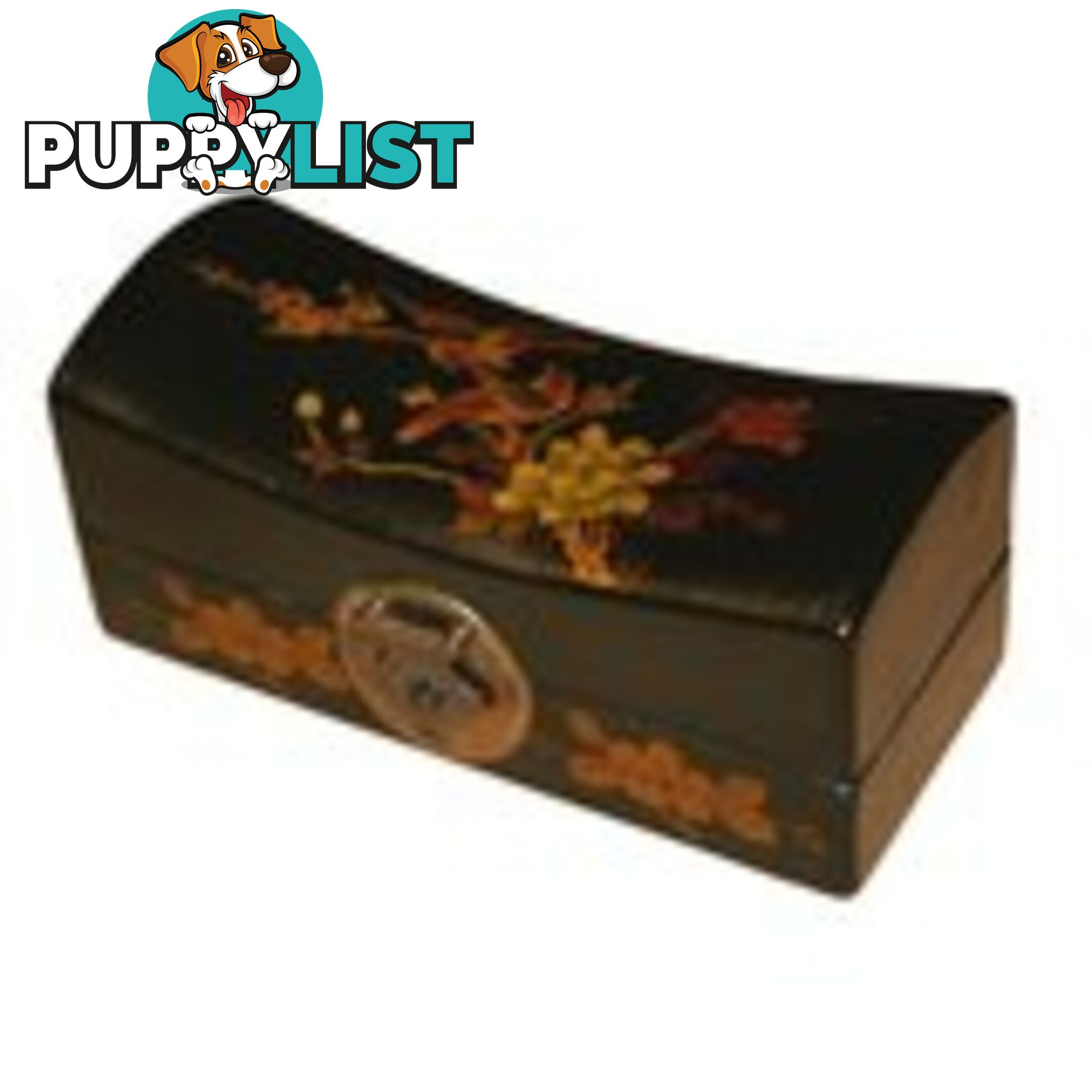 Medium Black Painted Flora Chinese Jewellery Box