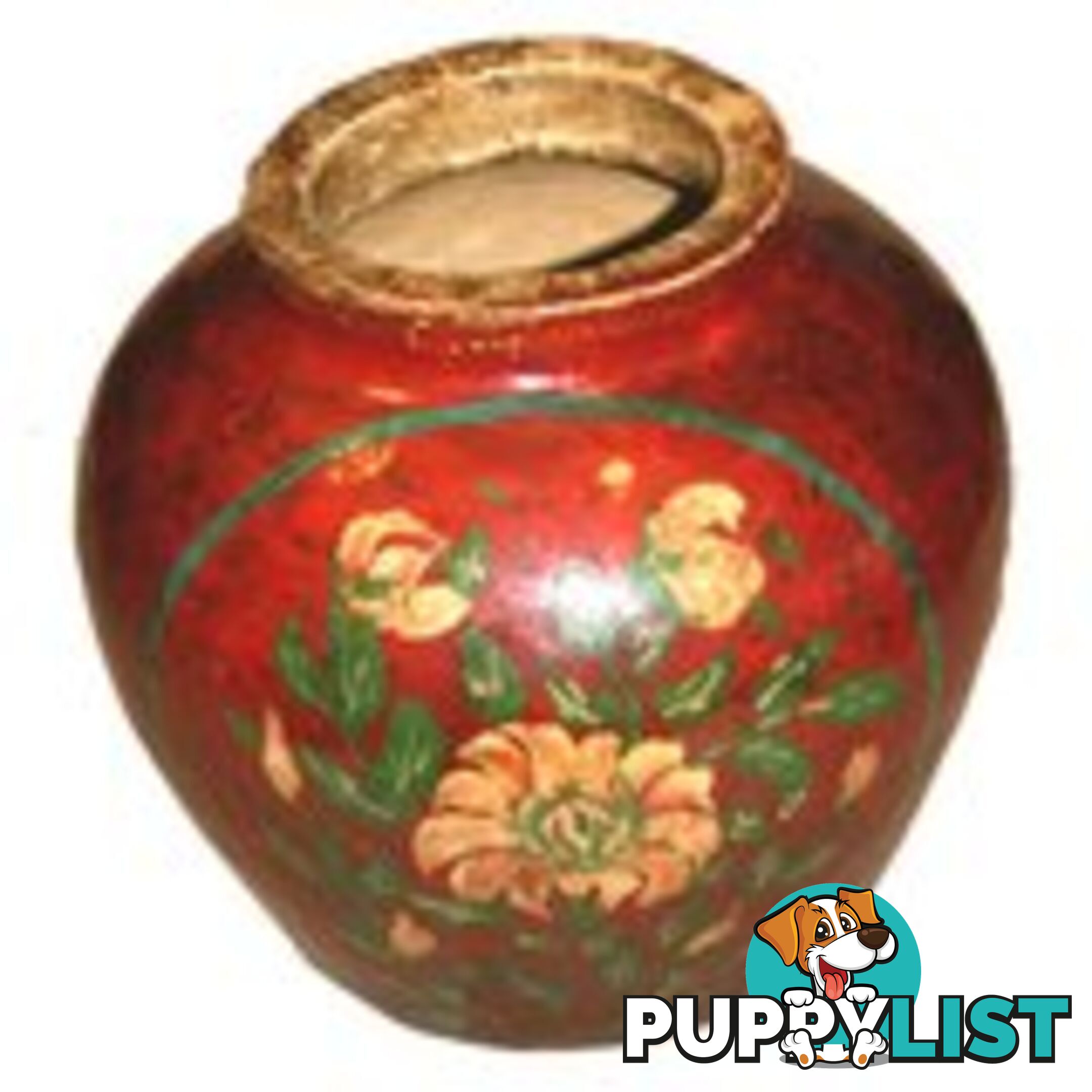 Red Flora Painted Ginger Jar