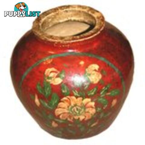 Red Flora Painted Ginger Jar