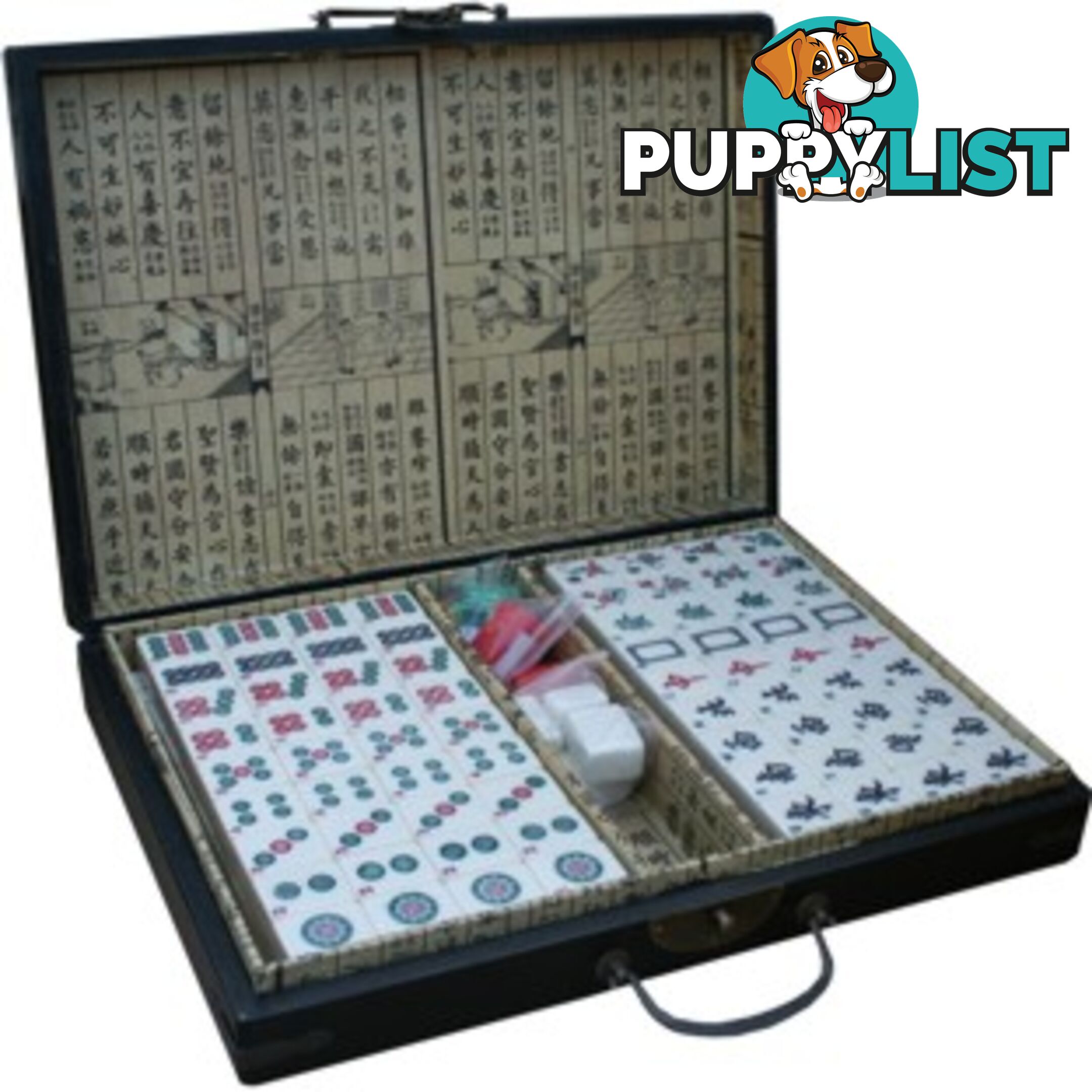 Large Mahjong Set in Black Painted Carrying Case