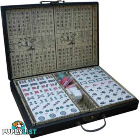 Large Mahjong Set in Black Painted Carrying Case