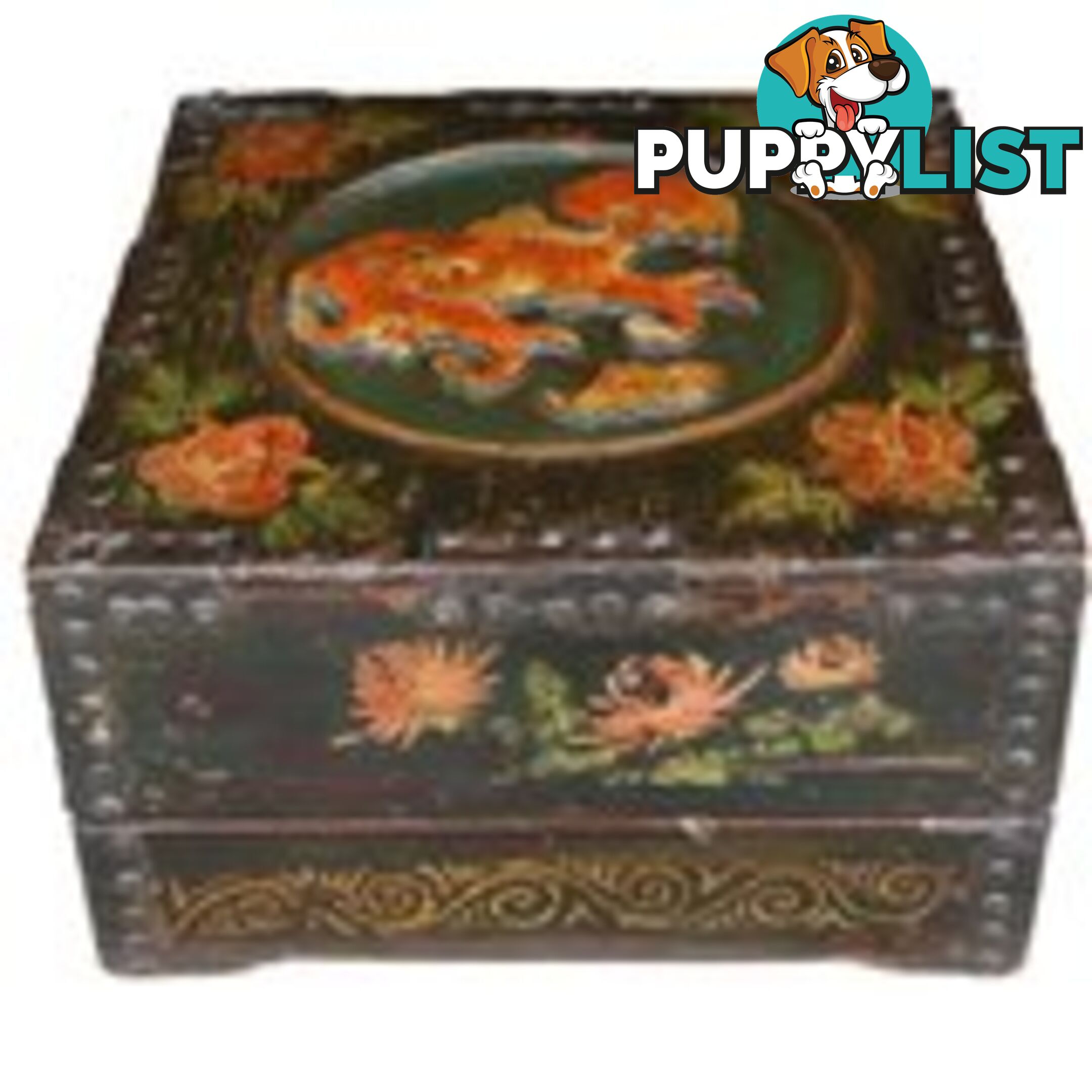 Original Chinese Square Storage Wood Box with Carvings