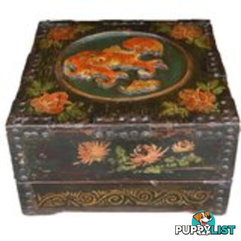 Original Chinese Square Storage Wood Box with Carvings