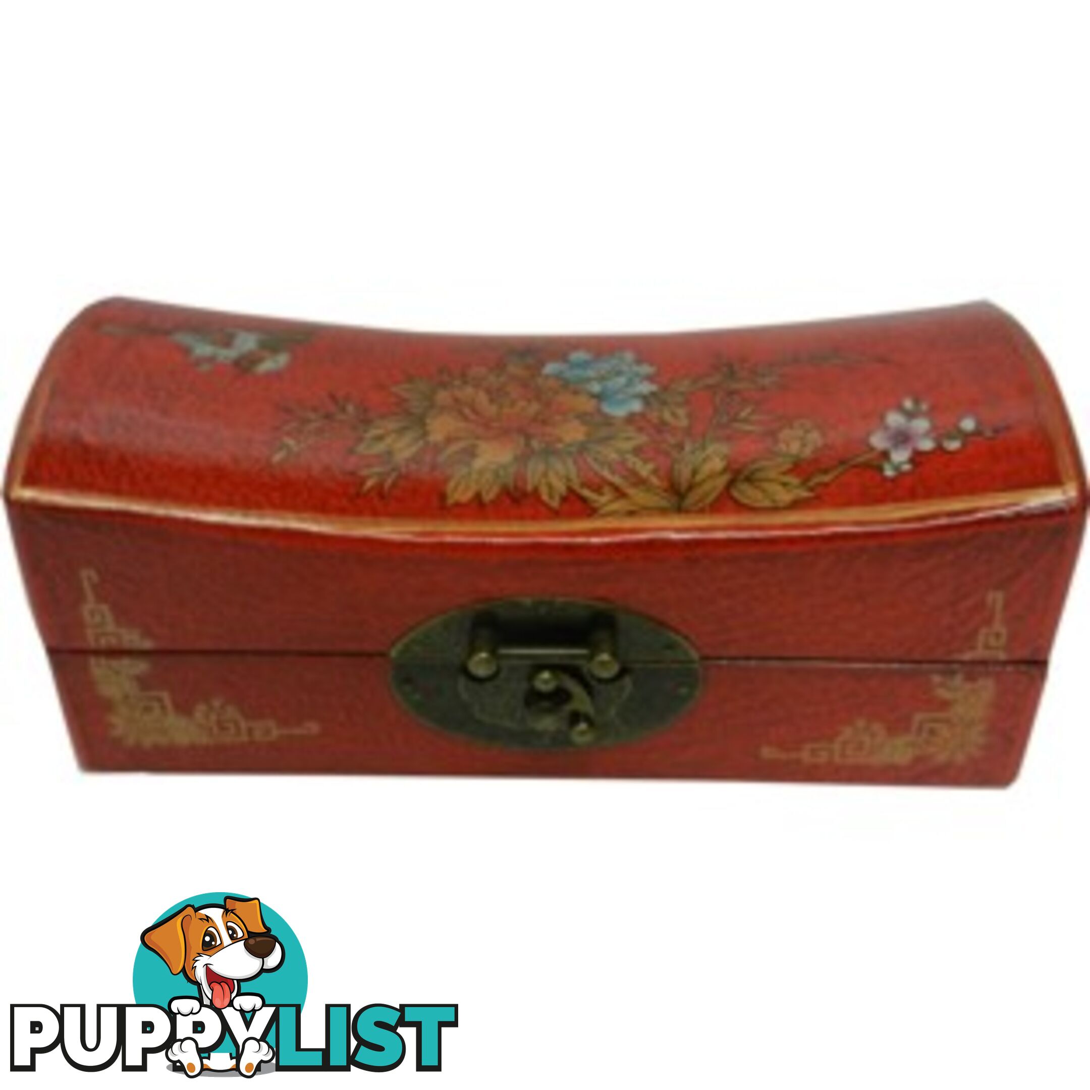 Medium Red Hand Painted Flora Chinese Jewellery Box