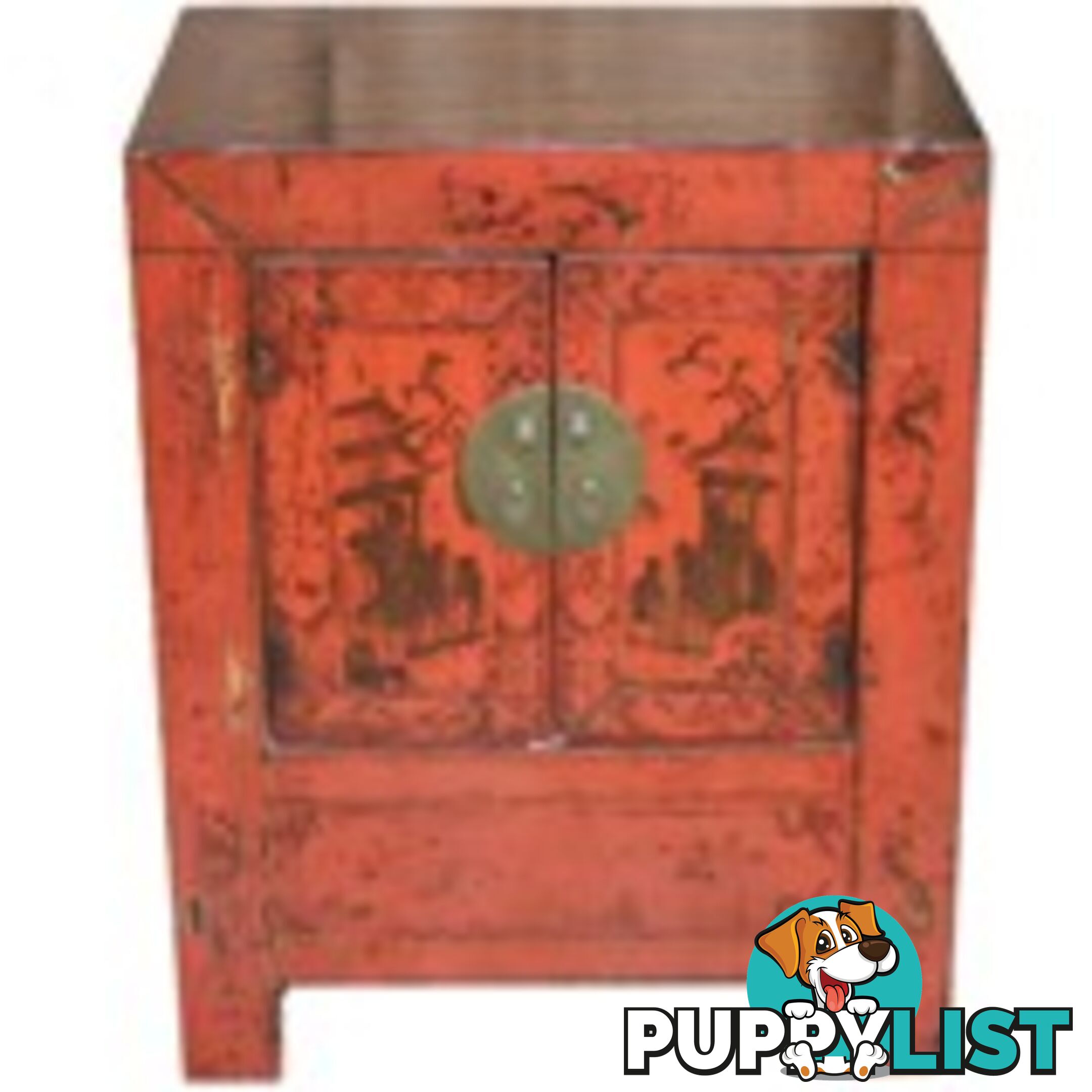 Red Painted Original Chinese Bedside Table