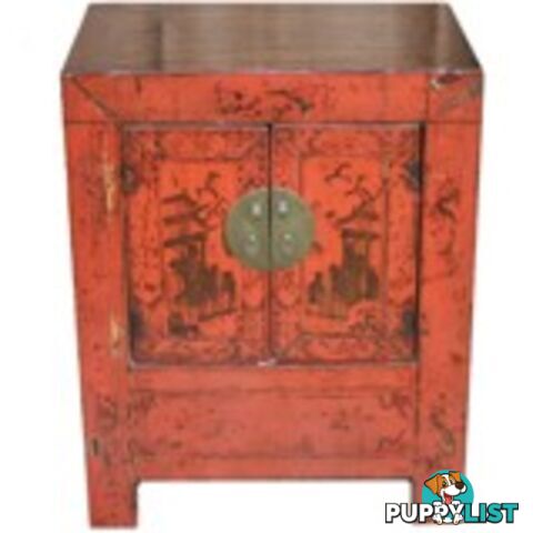 Red Painted Original Chinese Bedside Table