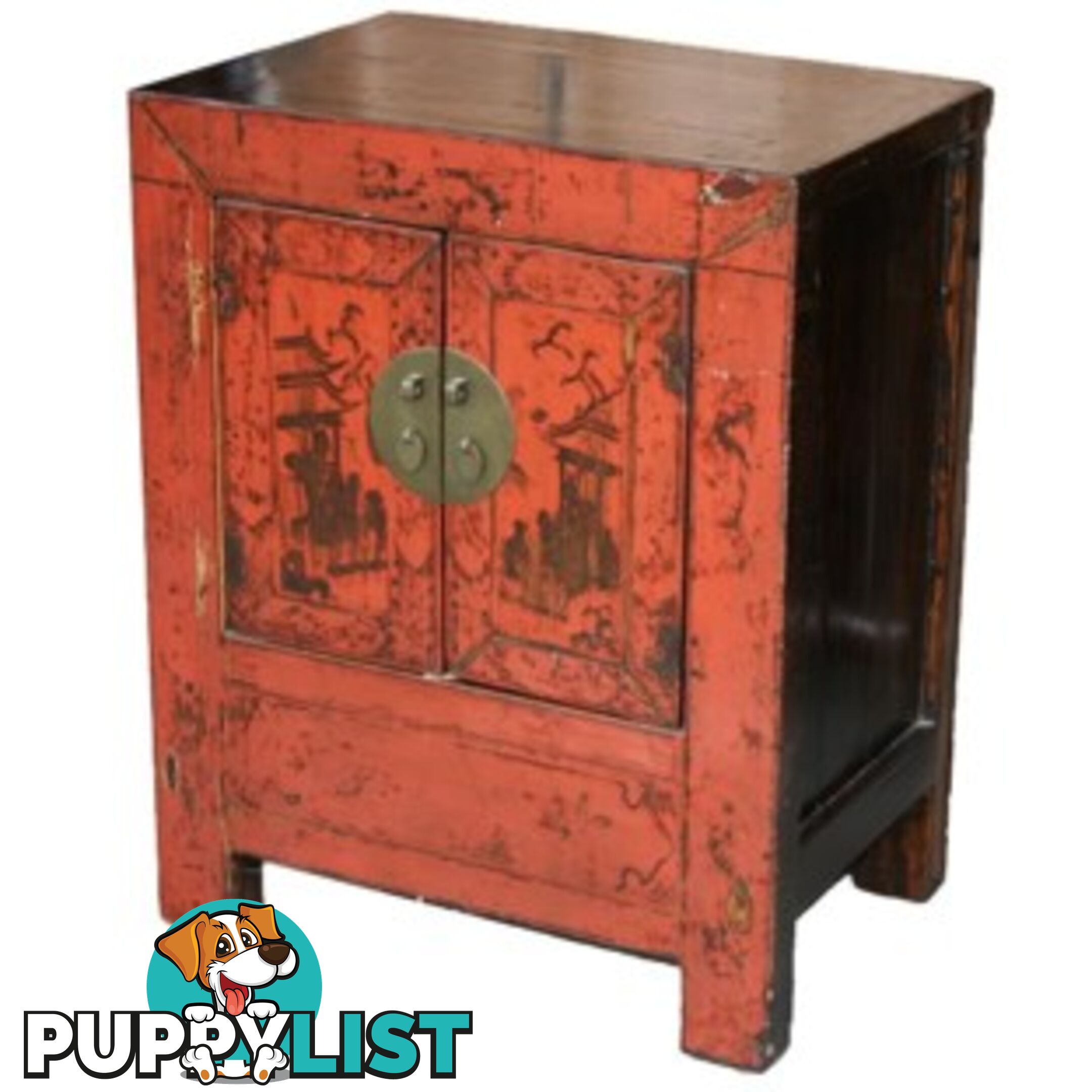 Red Painted Original Chinese Bedside Table