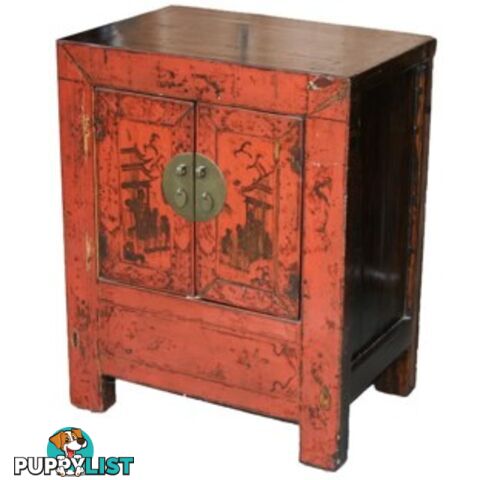 Red Painted Original Chinese Bedside Table