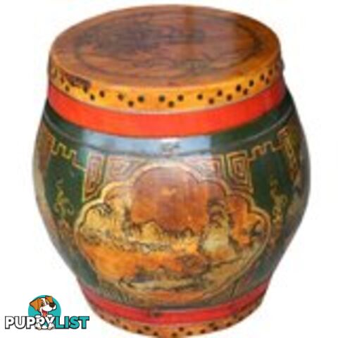 Original Chinese Antique Painted Round Wood Container