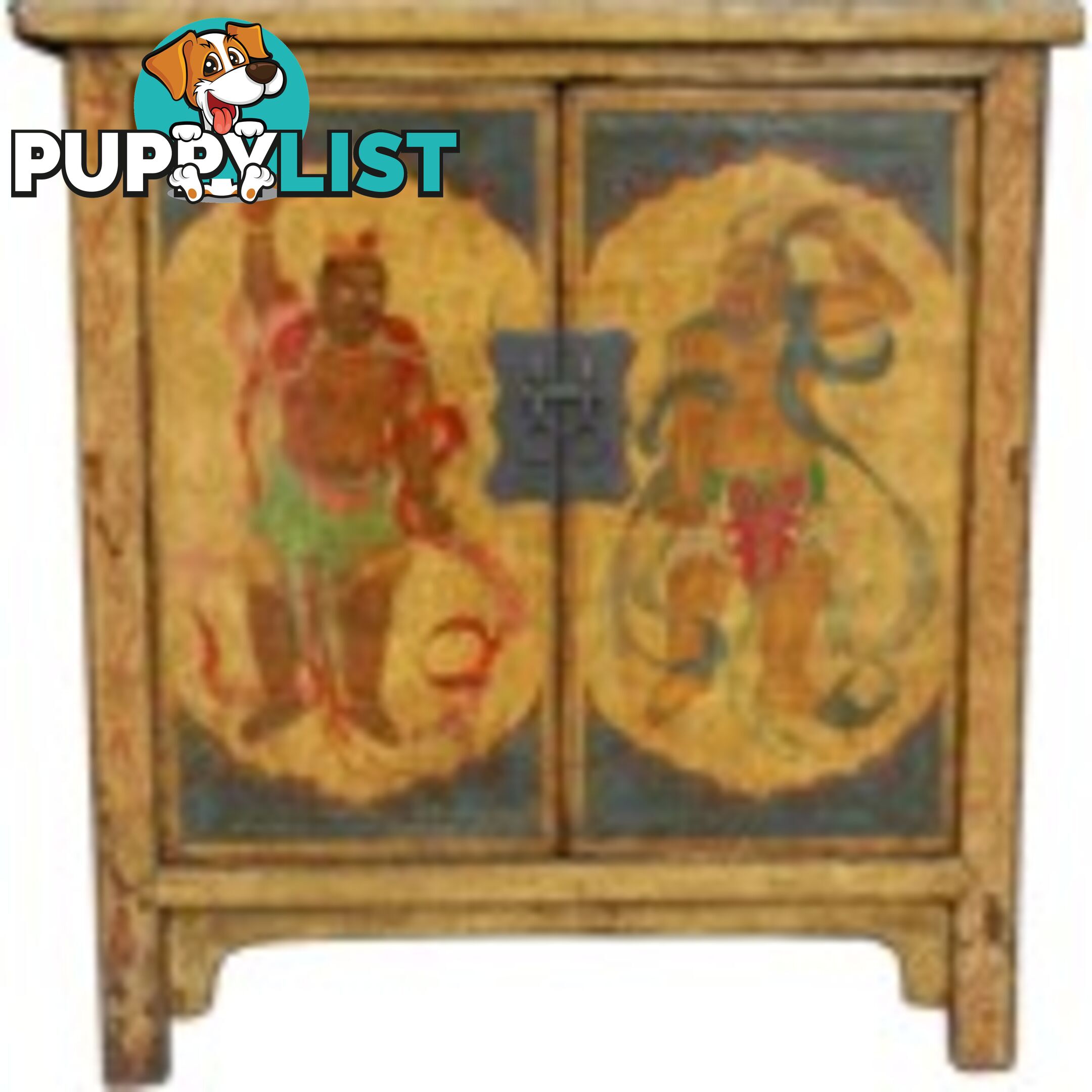 Antique Tibetan Yellow Painted Cabinet