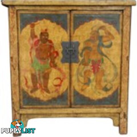 Antique Tibetan Yellow Painted Cabinet