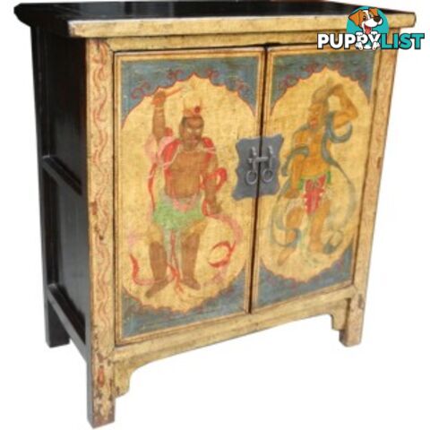 Antique Tibetan Yellow Painted Cabinet