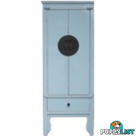 Light Blue Lacquer Chinese Slim Cabinet