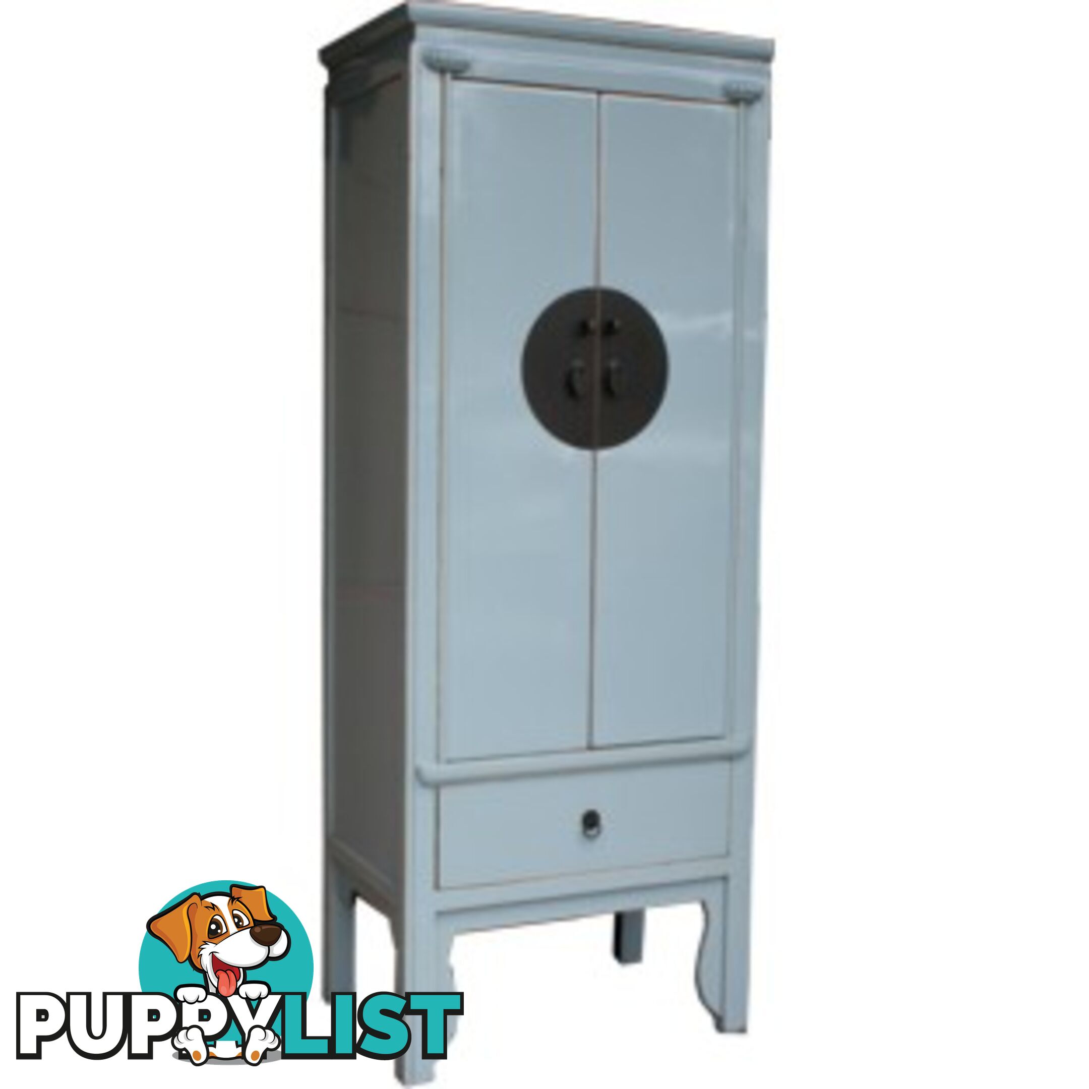 Light Blue Lacquer Chinese Slim Cabinet