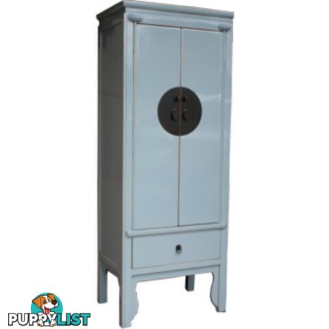 Light Blue Lacquer Chinese Slim Cabinet