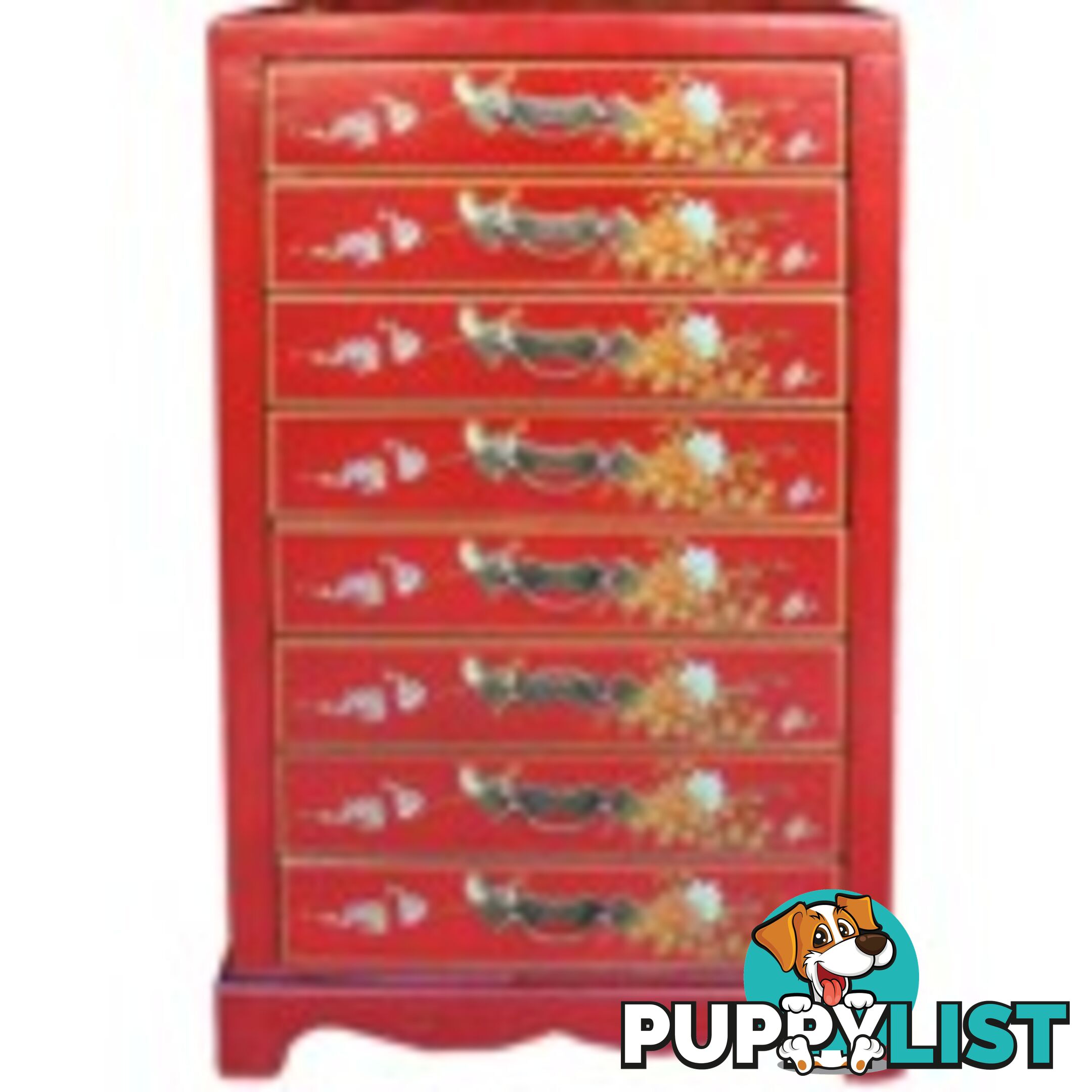 Red Chinese Eight Drawers Painted Filing Cabinet