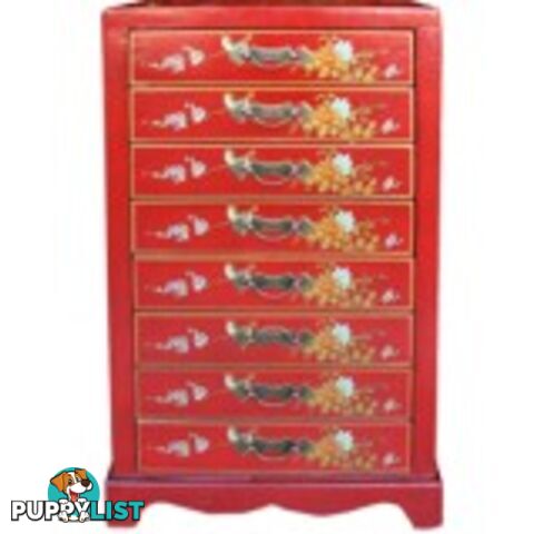 Red Chinese Eight Drawers Painted Filing Cabinet