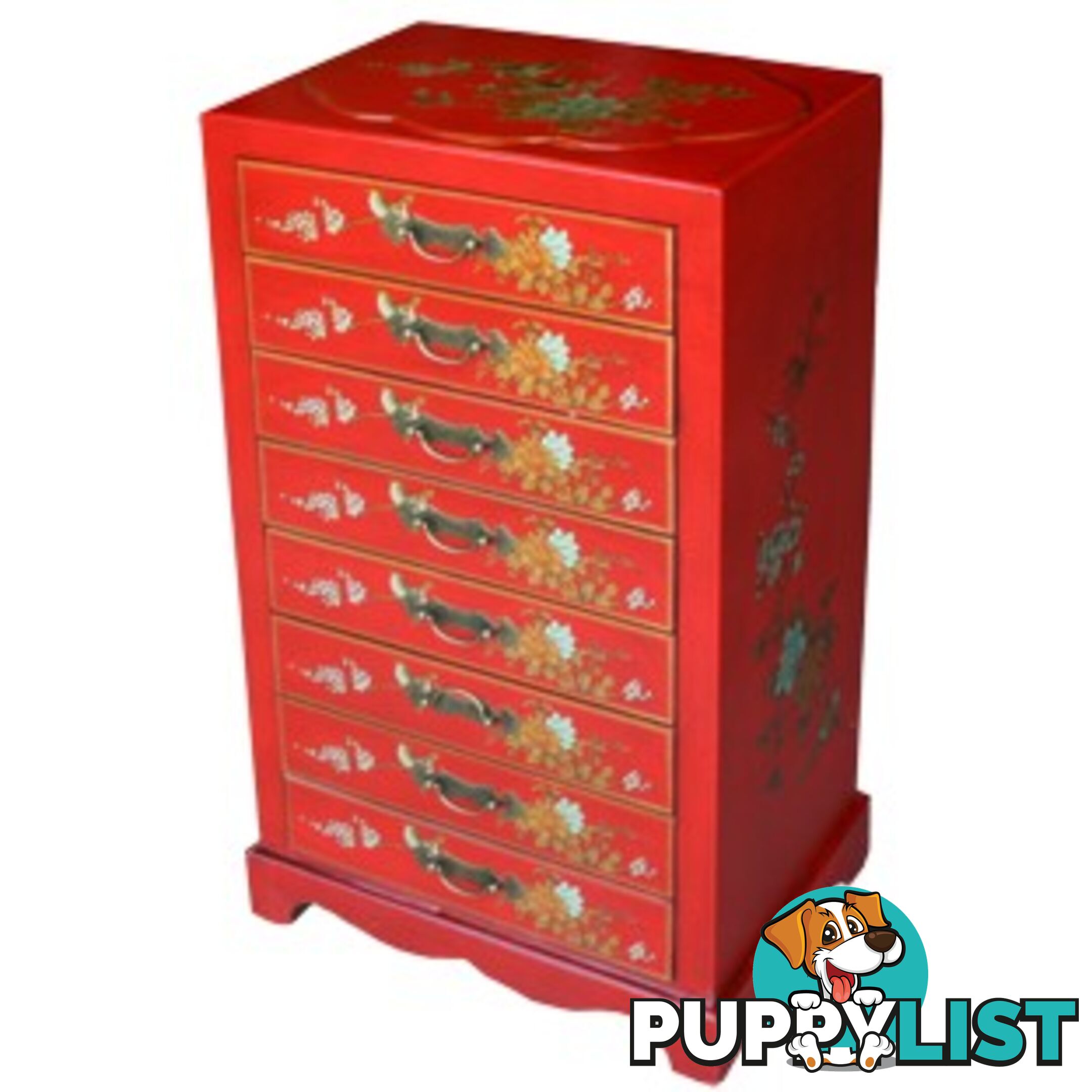 Red Chinese Eight Drawers Painted Filing Cabinet