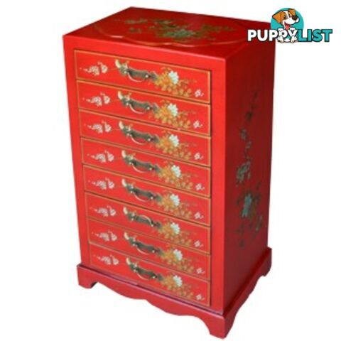 Red Chinese Eight Drawers Painted Filing Cabinet