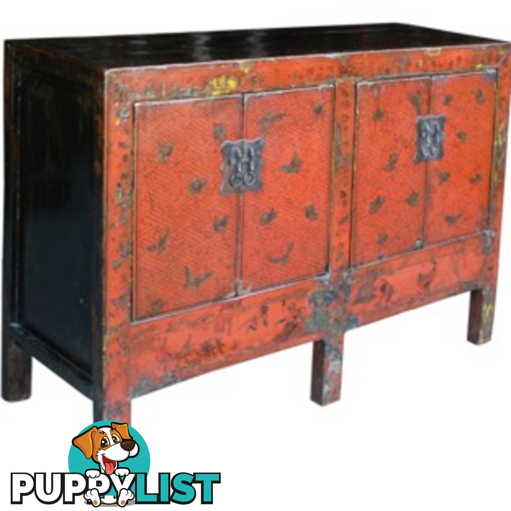 Red Butterfly Painted Chinese Sideboard