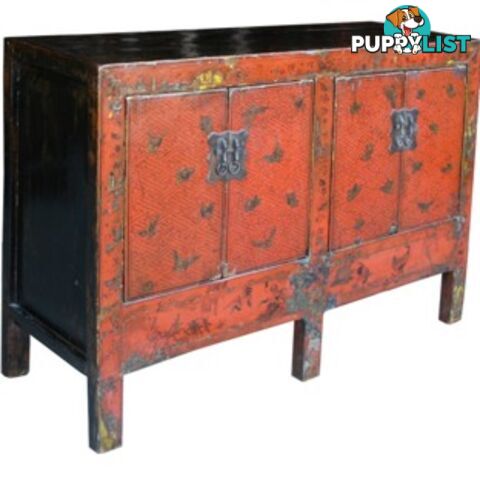 Red Butterfly Painted Chinese Sideboard