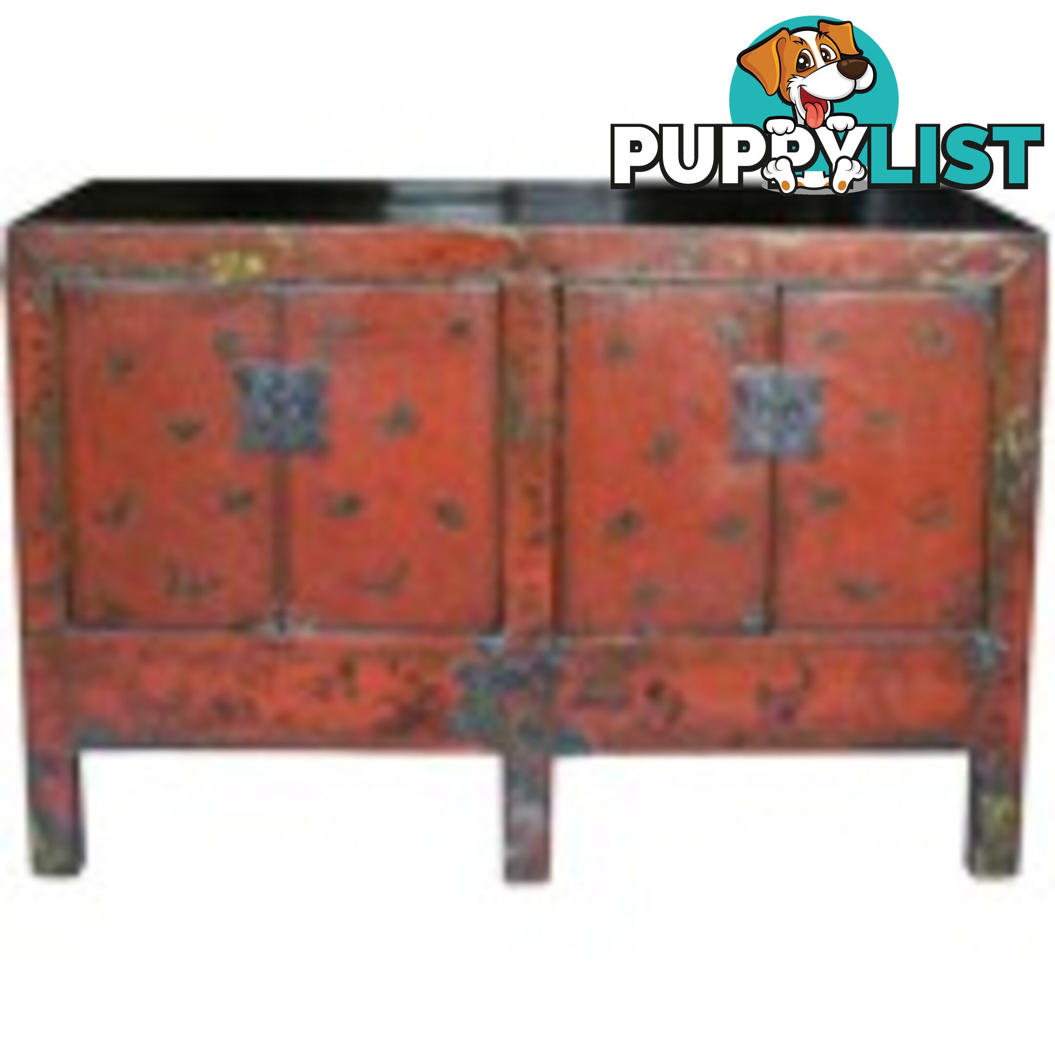 Red Butterfly Painted Chinese Sideboard