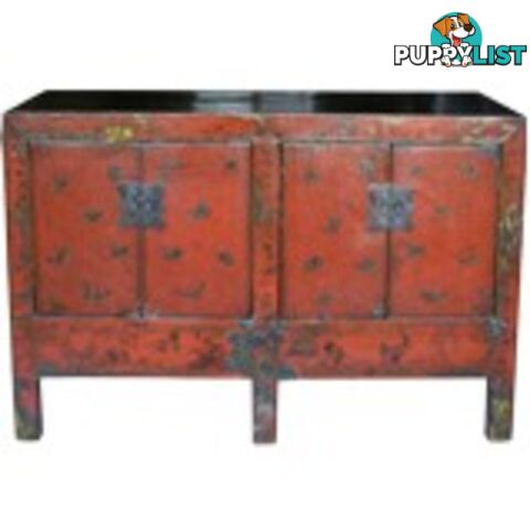 Red Butterfly Painted Chinese Sideboard