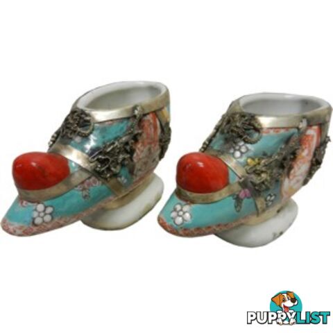 Pair of Chinese Porcelain Decor Shoes